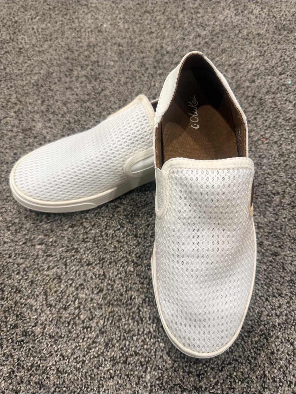 OluKai White Mesh Slip-On Loafers